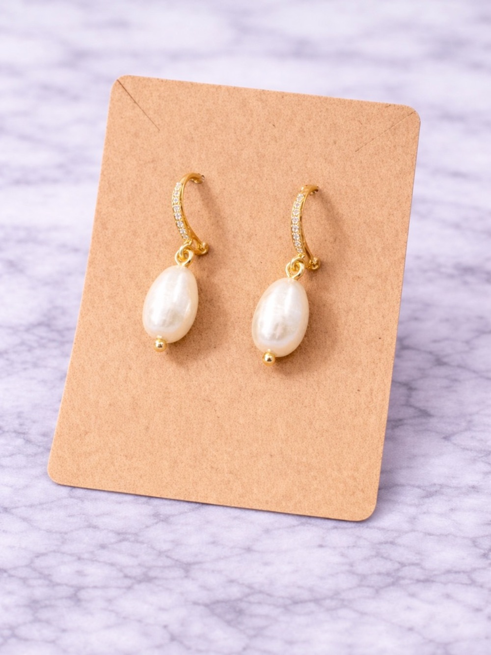 Freshwater Pearl & CZ Drop Earrings 925 Sterling Silver Gold Tone Post Back NWOT